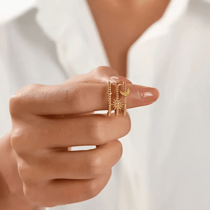 Dailywear Anti-tarnish Sun and Moon Themed Adjustable Ring view 2