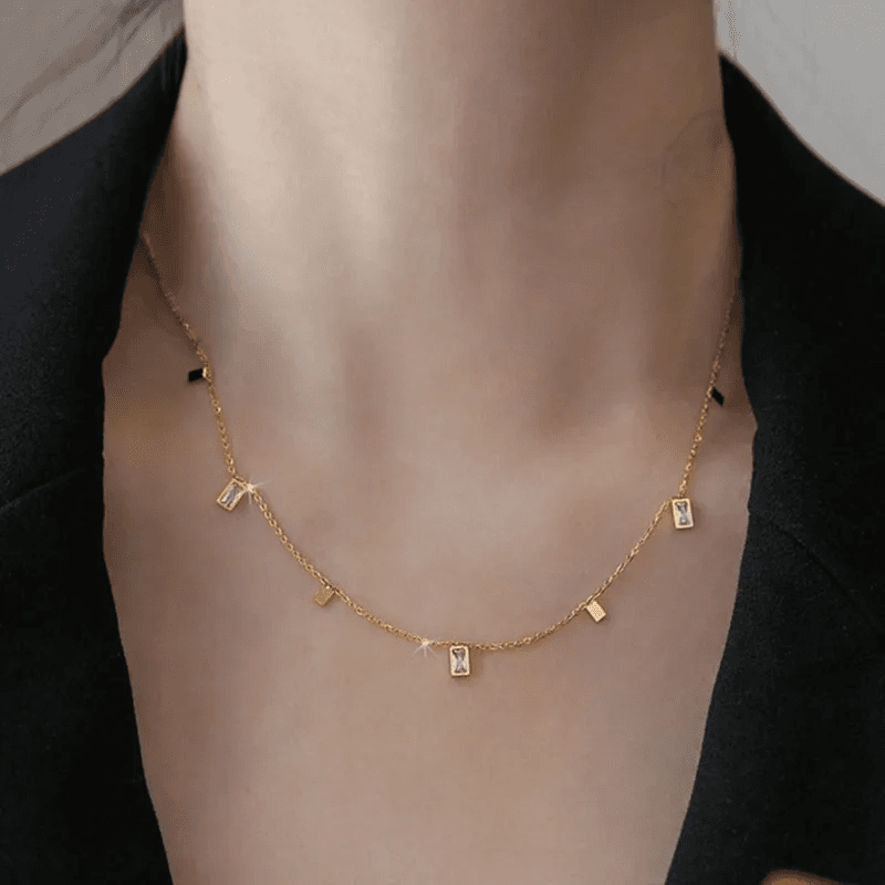 Dailywear Anti-tarnish Zircon Stone Rectangular Charm Neckpiece  view 2