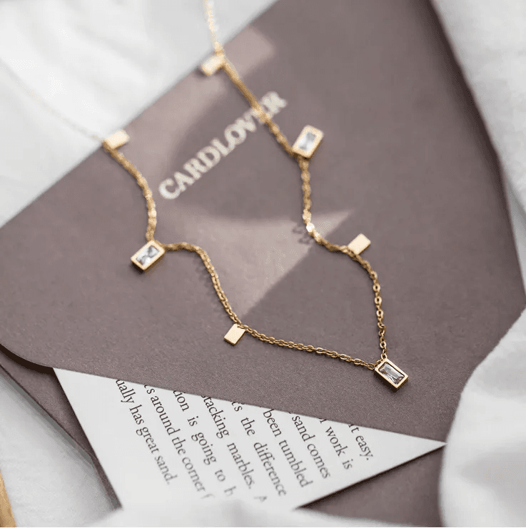 Dailywear Anti-tarnish Zircon Stone Rectangular Charm Neckpiece  view 7