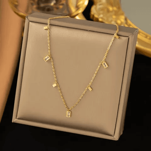 Dailywear Anti-tarnish Zircon Stone Rectangular Charm Neckpiece  view 8