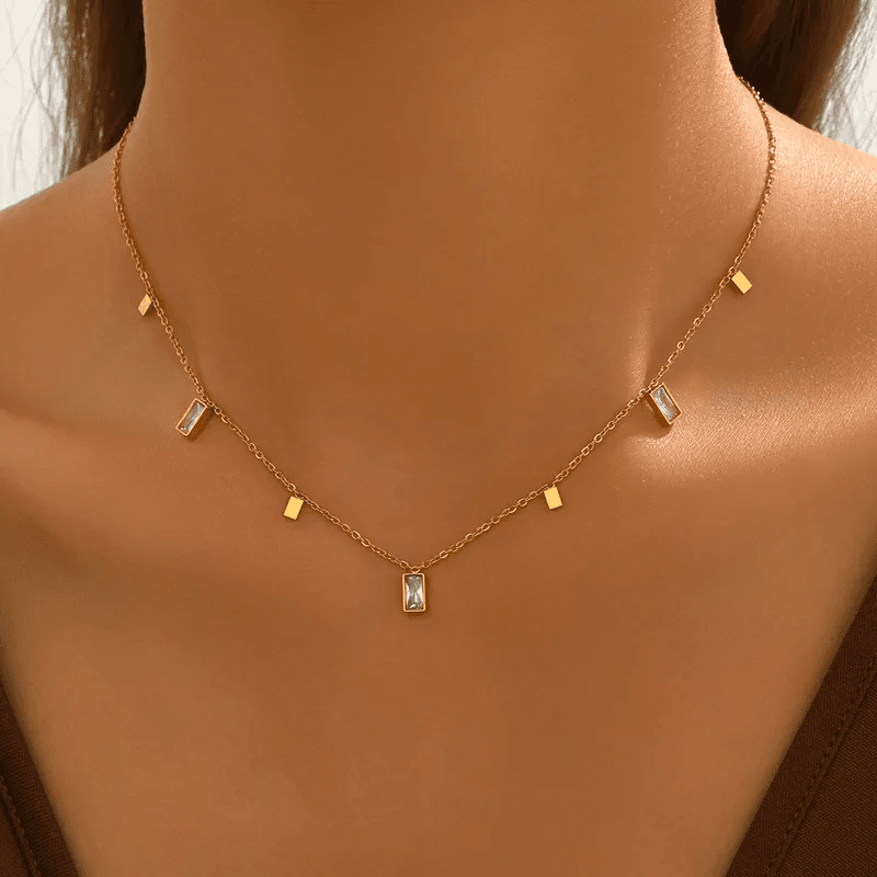 Dailywear Anti-tarnish Zircon Stone Rectangular Charm Neckpiece  view 9