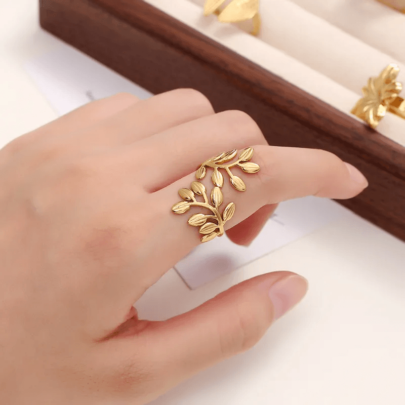 Anti-tarnish Dailywear Leaf Pattern Adjustable Ring 