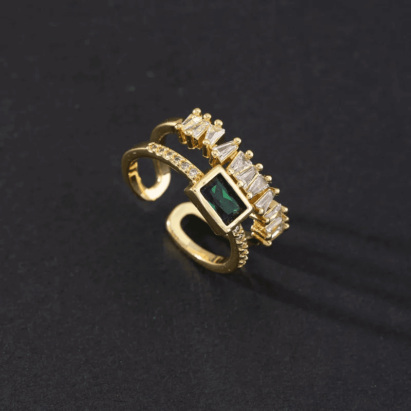 Gold Plated Anti-tarnish Emerald Studded Adjustable Anti-tarnish Ring view 2