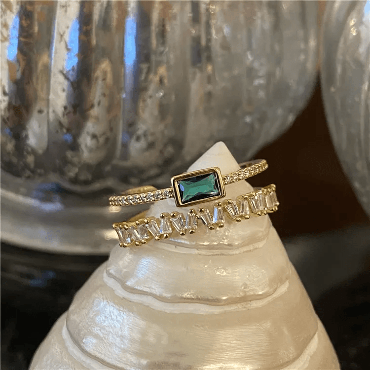 Gold Plated Anti-tarnish Emerald Studded Adjustable Anti-tarnish Ring view 3