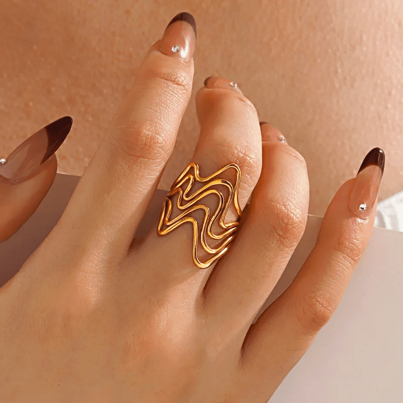 Wave Style Gold Plated Anti-tarnish Adjustable Contemporary Ring 