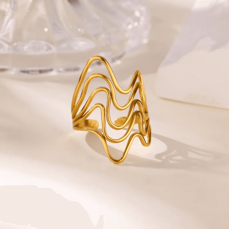 Wave Style Gold Plated Anti-tarnish Adjustable Contemporary Ring  view 4