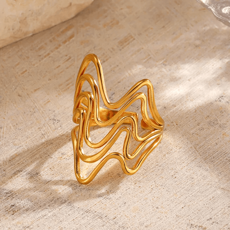 Wave Style Gold Plated Anti-tarnish Adjustable Contemporary Ring  view 3