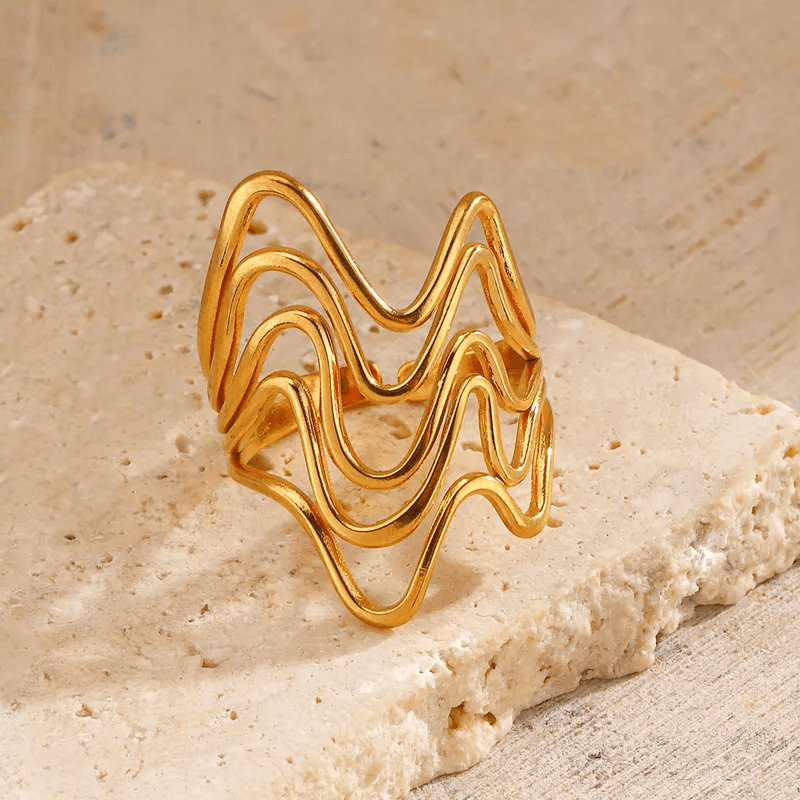 Wave Style Gold Plated Anti-tarnish Adjustable Contemporary Ring  view 2