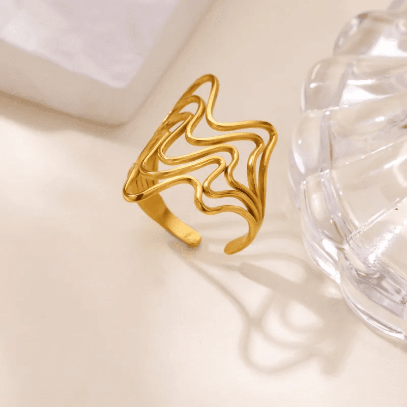Wave Style Gold Plated Anti-tarnish Adjustable Contemporary Ring  view 5