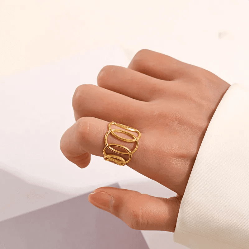 Gold Plated Anti-tarnish Endless Loops Adjustable Ring view 3