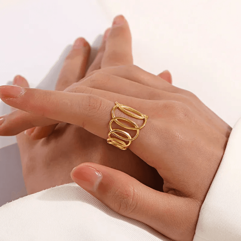 Gold Plated Anti-tarnish Endless Loops Adjustable Ring view 2