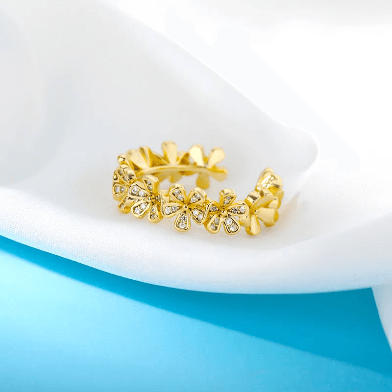 Small Flower With Stones Themed Anti-tarnish Adjustable Ring  view 4