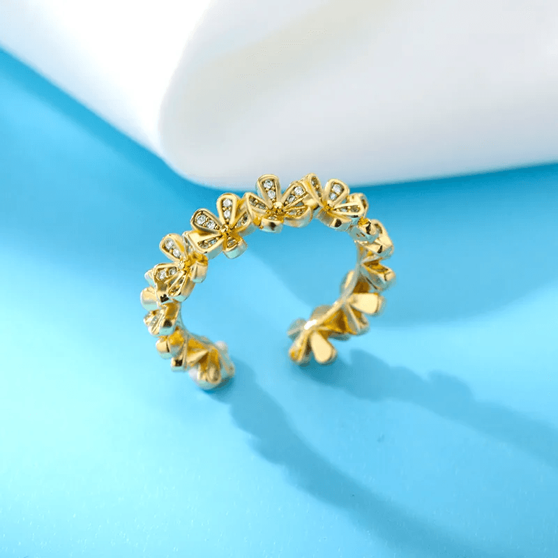 Small Flower With Stones Themed Anti-tarnish Adjustable Ring  view 5