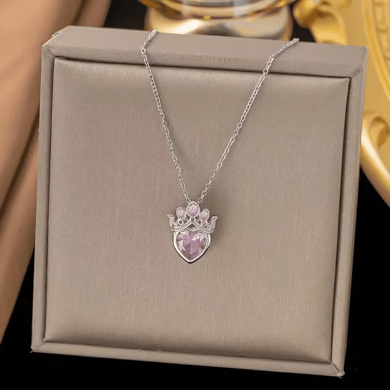 Anti-Tarnish Crown Heart Necklace view 3