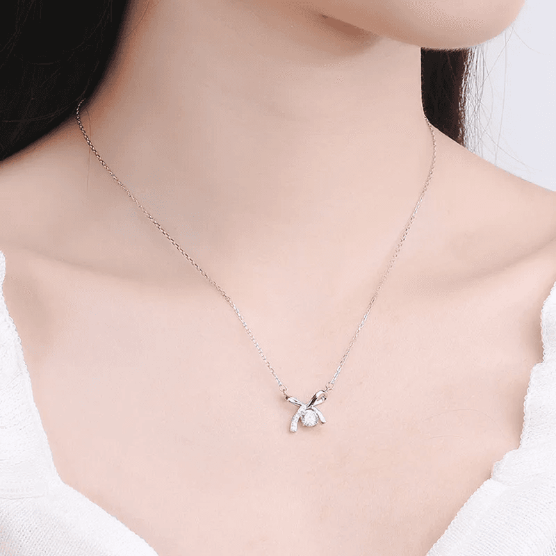 Anti-Tarnish Silver Plated Women's Bow Tie Pendant Necklace view 2
