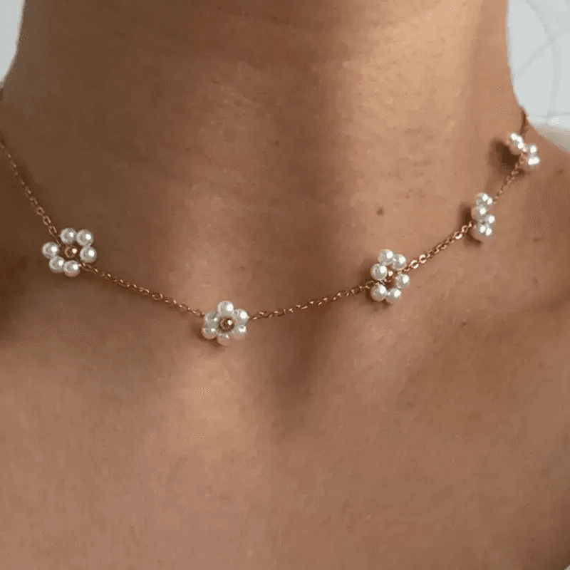 Anti-tarnish Retro Sweet Pearl Daisy Flower Necklace 