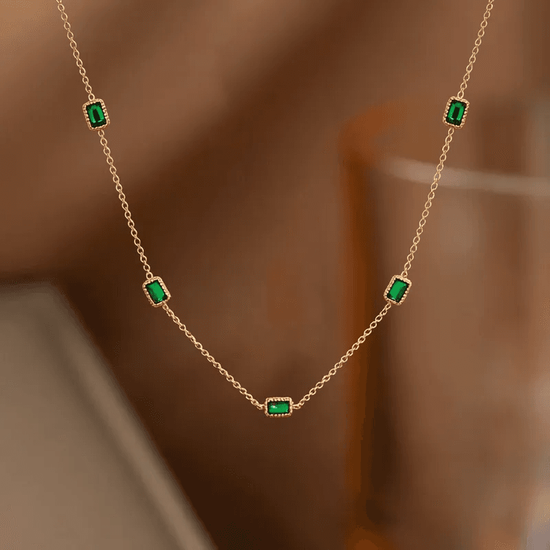Anti-tarnish Emerald Geometry Charm Necklace  view 5