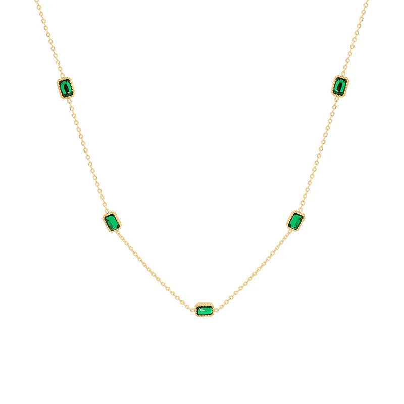 Anti-tarnish Emerald Geometry Charm Necklace  view 6