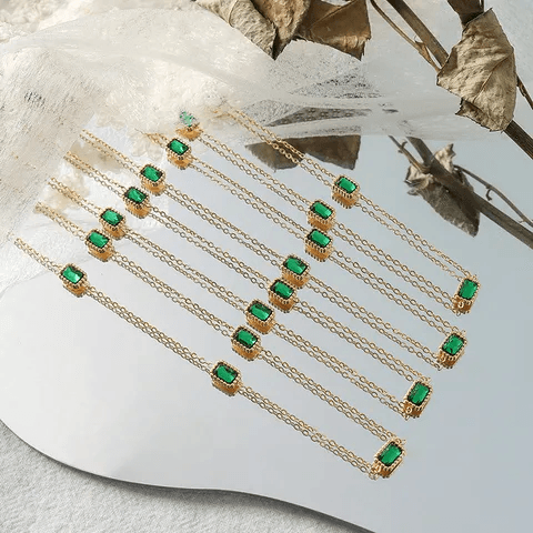 Anti-tarnish Emerald Geometry Charm Necklace  view 4