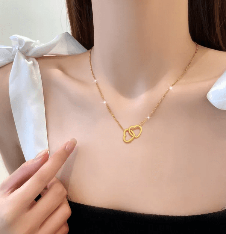 Anti-tarnish Double Heart Ring Necklace  view 3