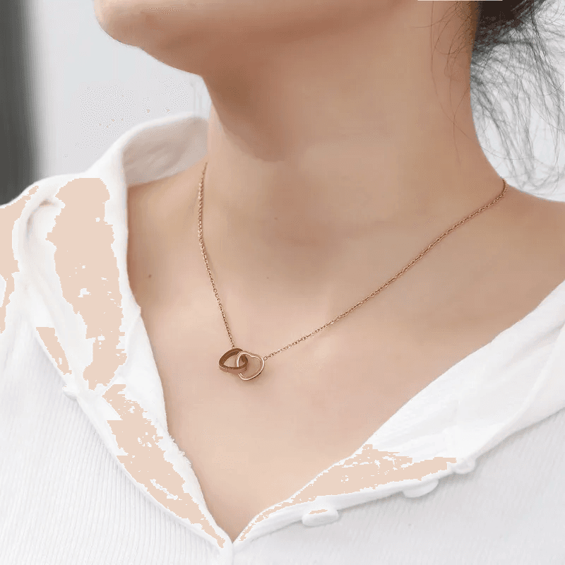 Anti-tarnish Double Heart Ring Necklace 