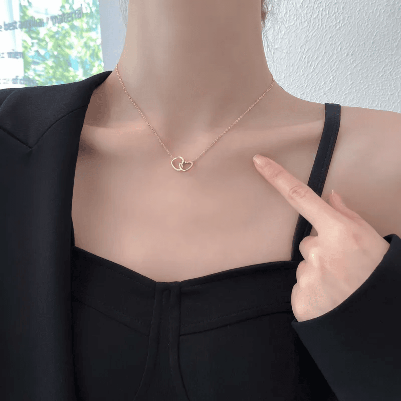 Anti-tarnish Double Heart Ring Necklace  view 2