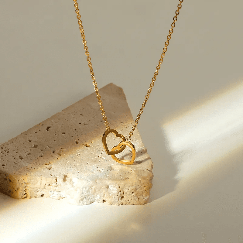 Anti-tarnish Double Heart Ring Necklace  view 4