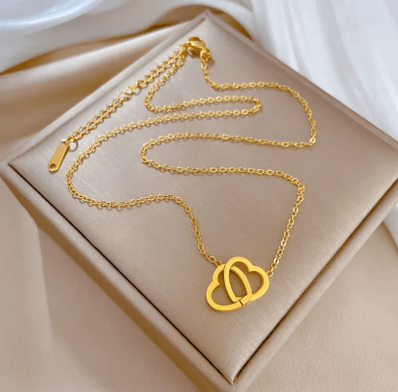 Anti-tarnish Double Heart Ring Necklace  view 8