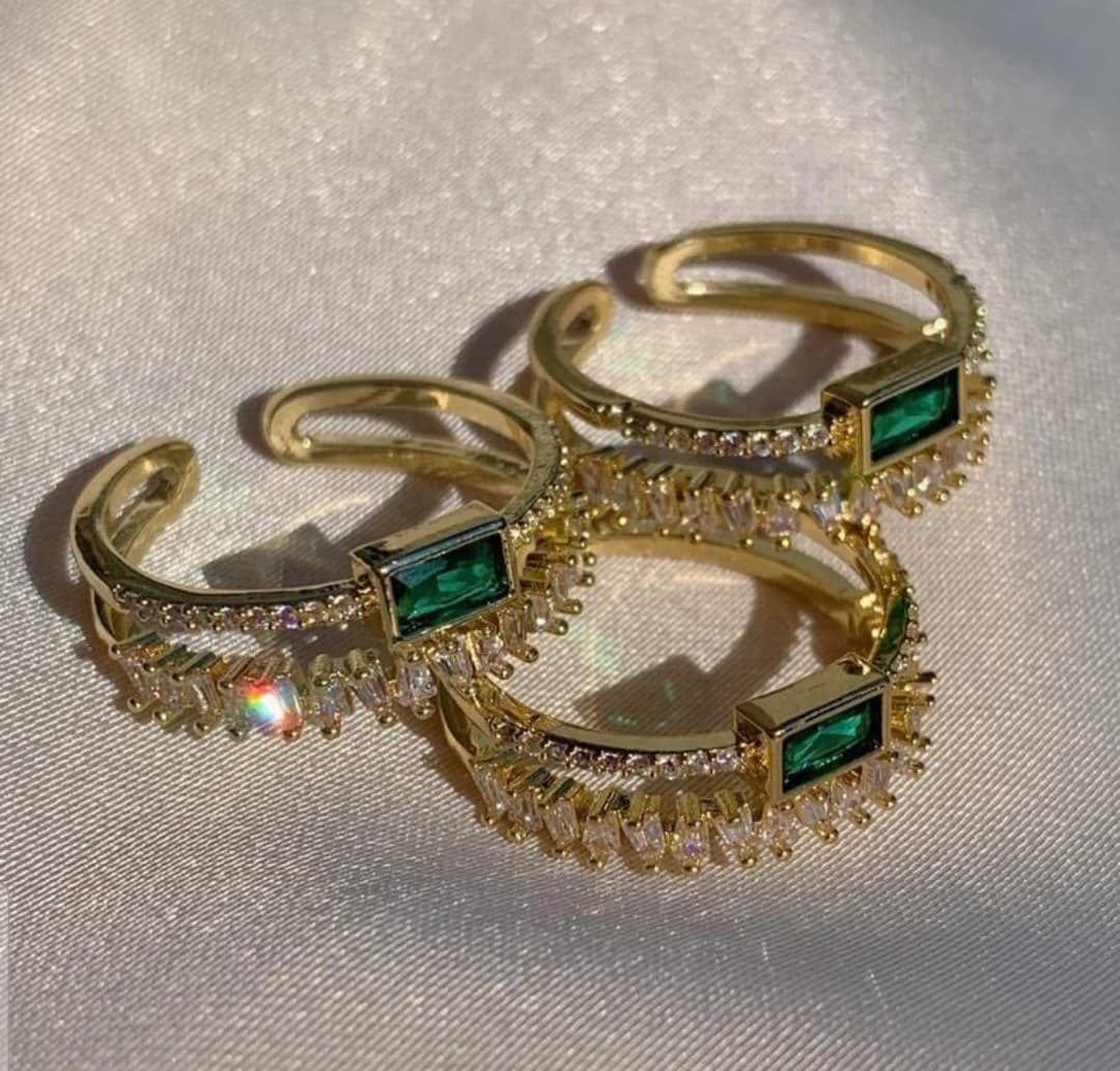 Gold Plated Anti-Tarnish Emerald Studded Adjustable Anti-Tarnish Ring view 3