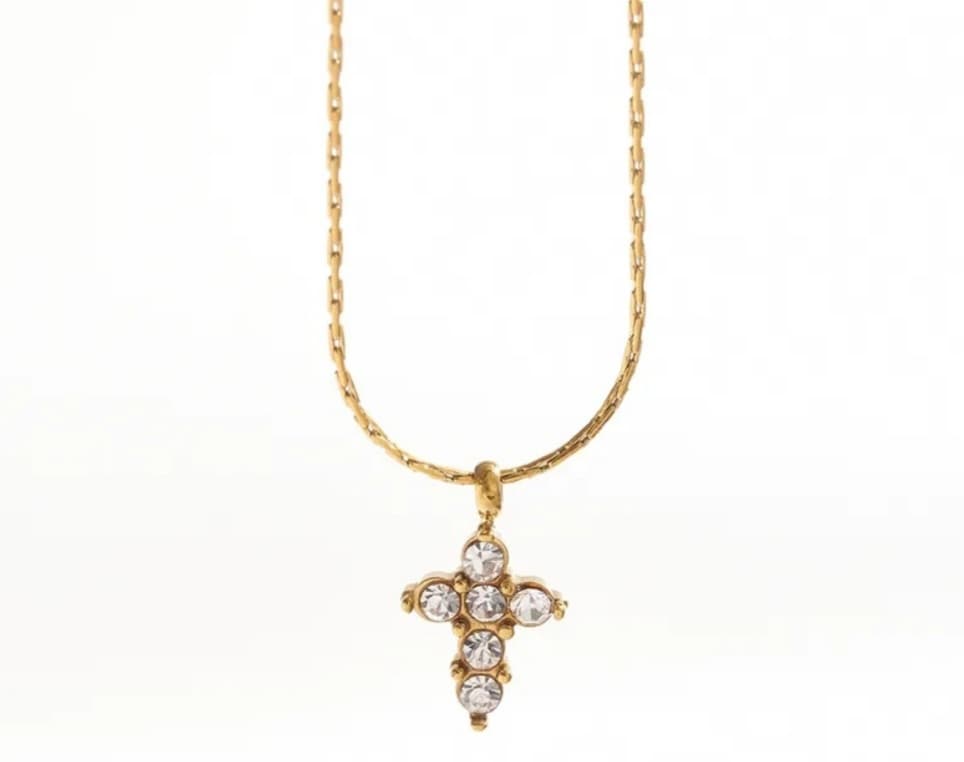 18k Gold Plated Antitarnish Small Stone Cross Necklace view 2