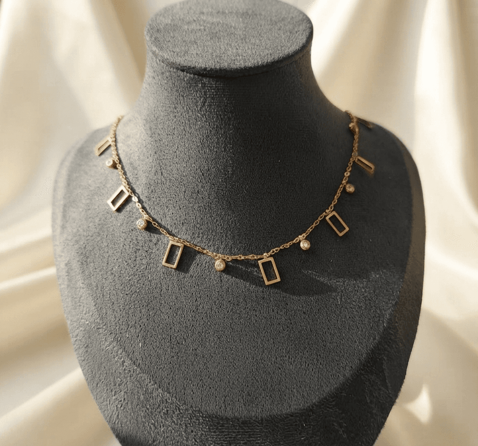 Rectangle With Stones Antitarnish Necklace 