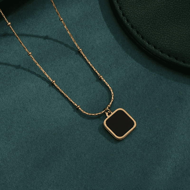 Black Square Pendant Antitarnish Ball Chain Necklace  view 3