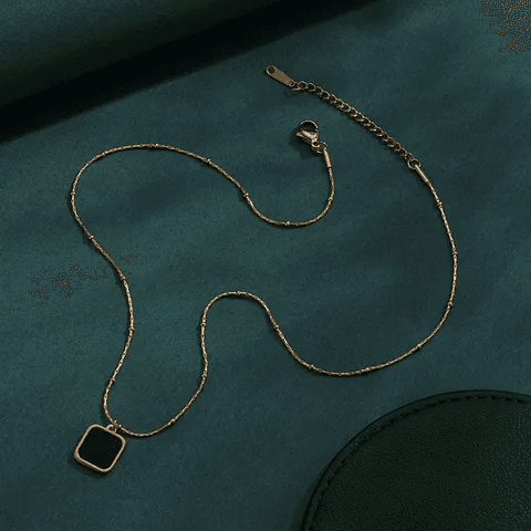 Black Square Pendant Antitarnish Ball Chain Necklace  view 2