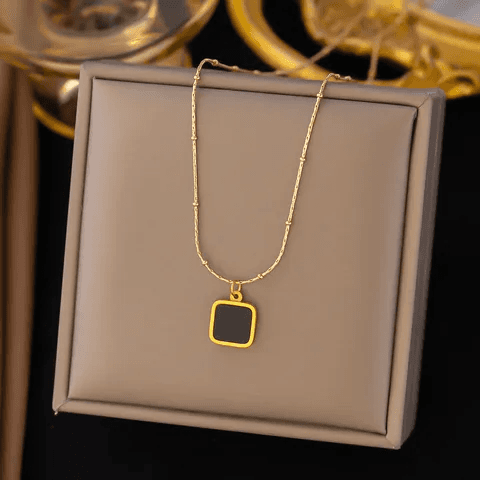 Black Square Pendant Antitarnish Ball Chain Necklace  view 5
