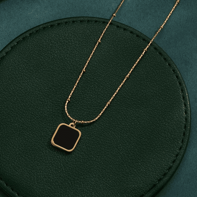 Black Square Pendant Antitarnish Ball Chain Necklace  view 4