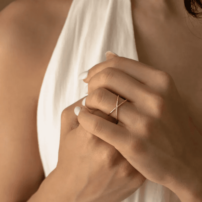 Antitarnish Double Layer Cross Diamond Ring