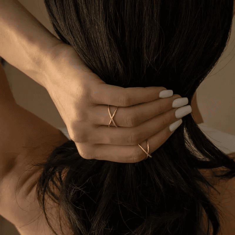 Antitarnish Double Layer Cross Diamond Ring view 2