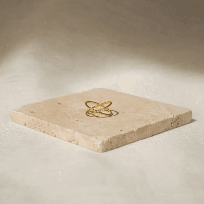 Antitarnish Double Layer Cross Diamond Ring view 3