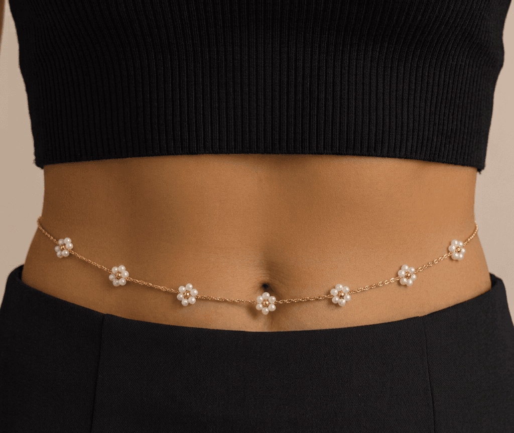 Aesthetic White Flowered Antitarnish Hipchain 