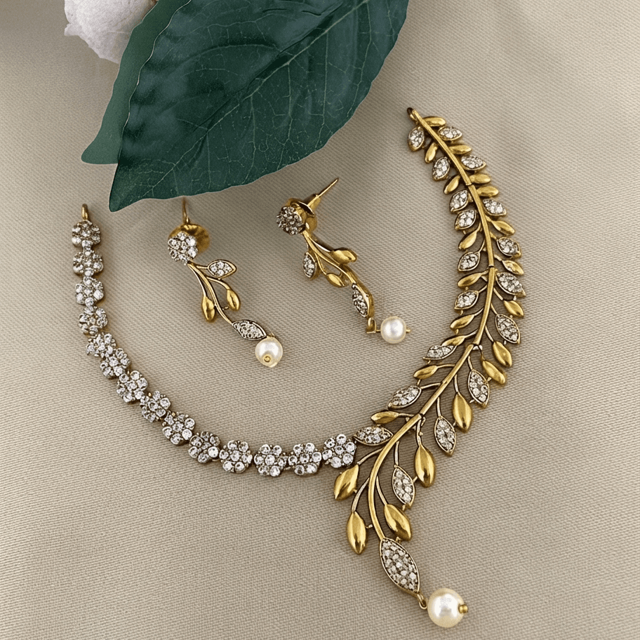 Premium Quality AD Necklace With Pearl Hanging 