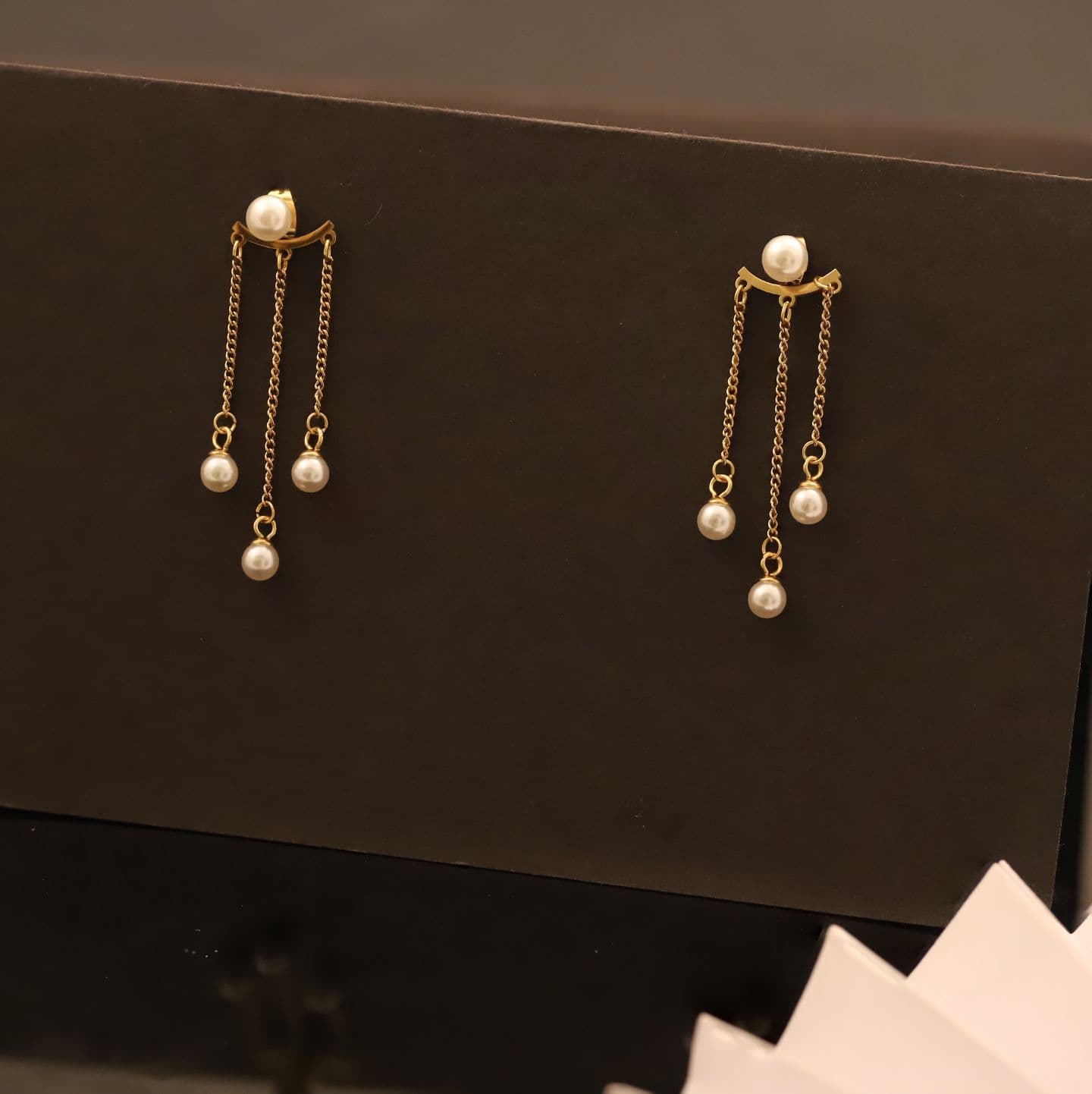 Gold Plated White Pearl Hanging Antitarnish Earring 