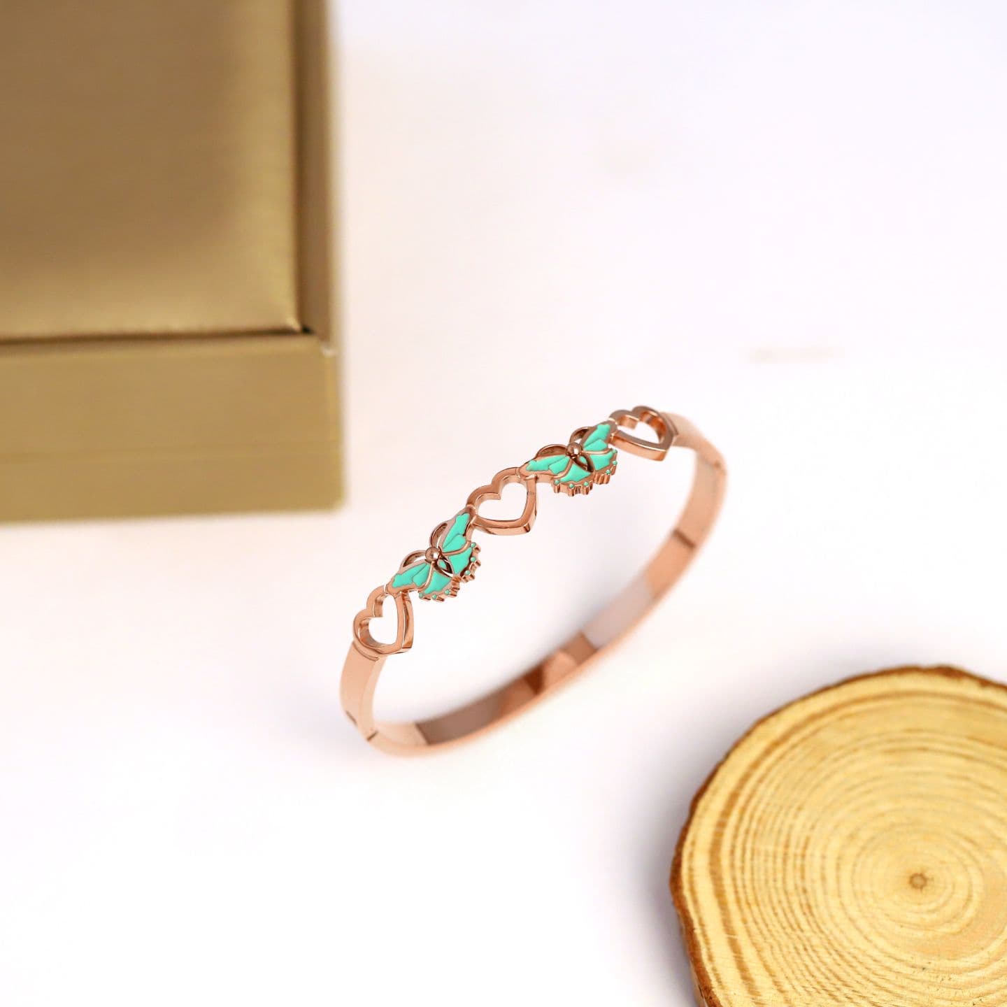 Rosegold plated Light Green Butterfly Designed Antitarnish Kada