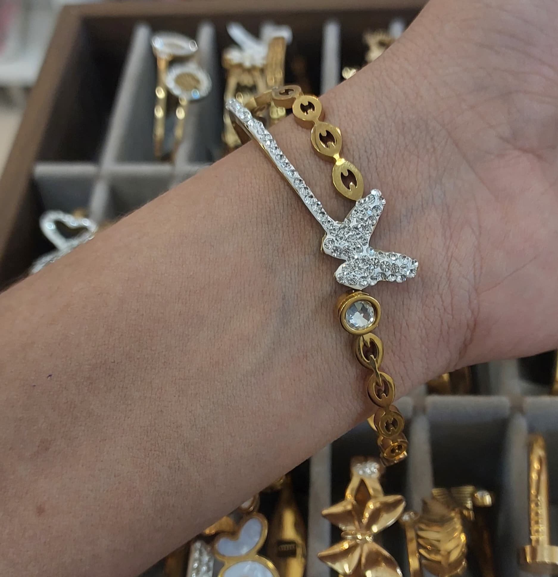 Gold Plated Butterfly With Stones Antitarnish Kada