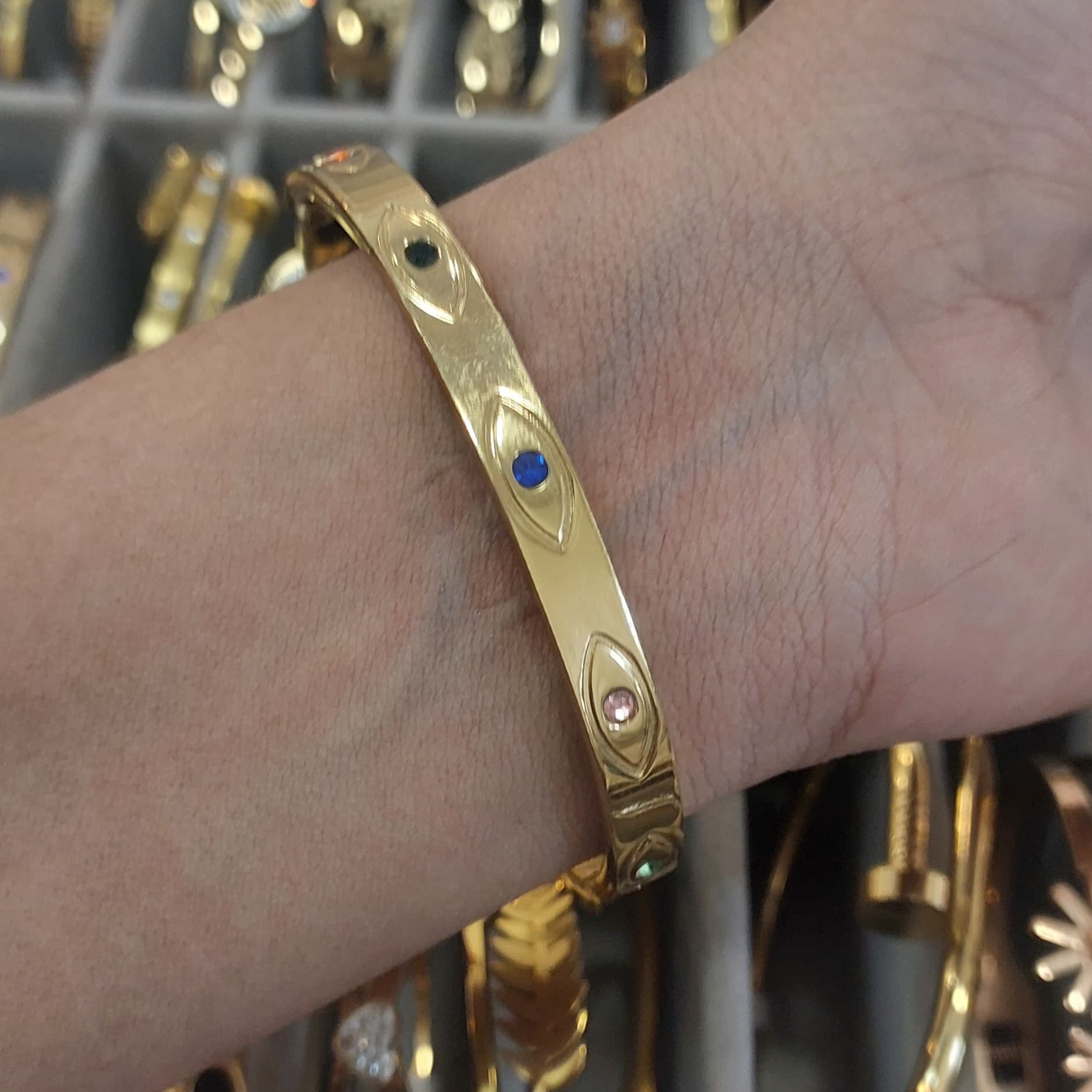 Gold Plated Evil Eye Pattern Antitarnish Bangle 