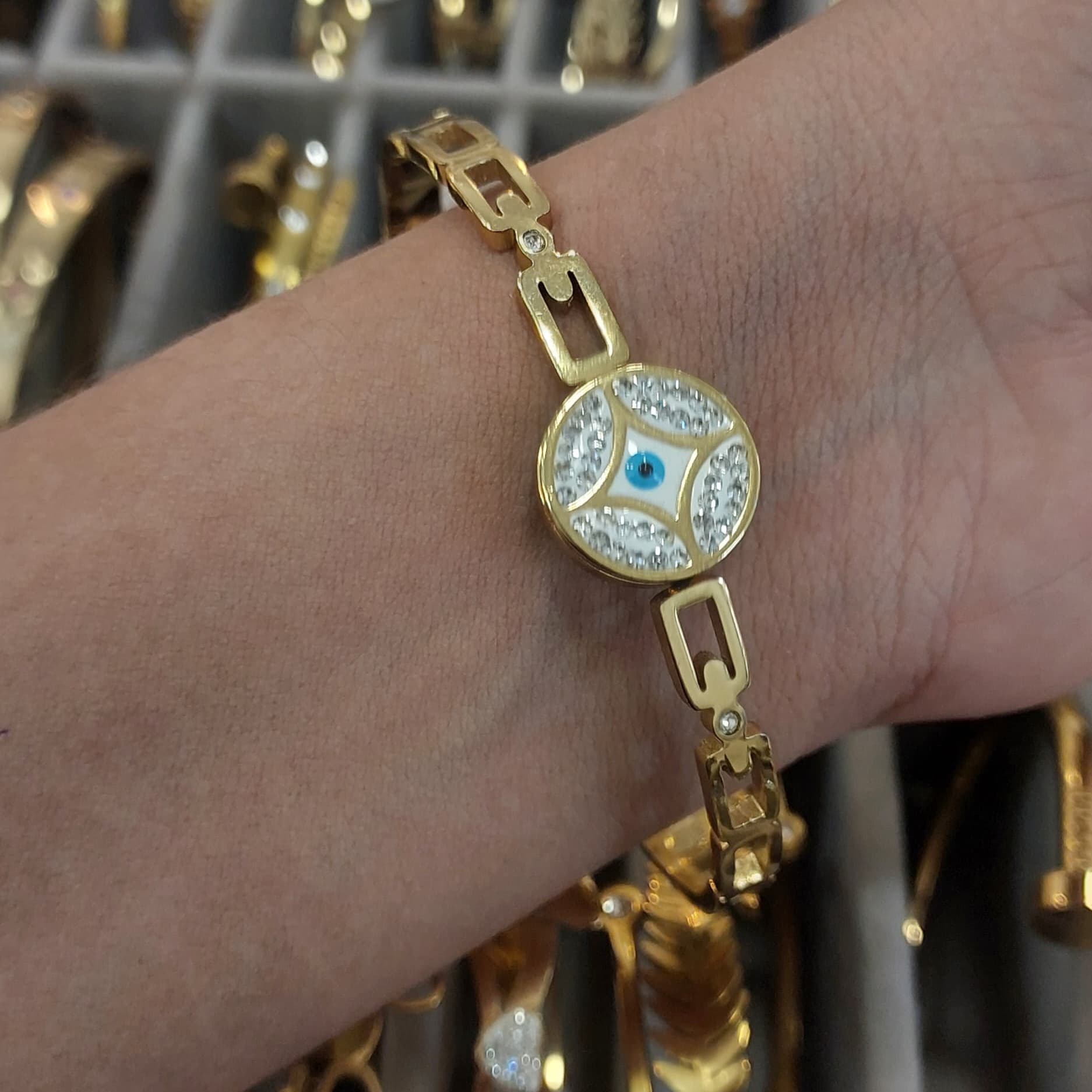 Gold Plated Round Evil Eye Pattern Antitarnish Bangle 