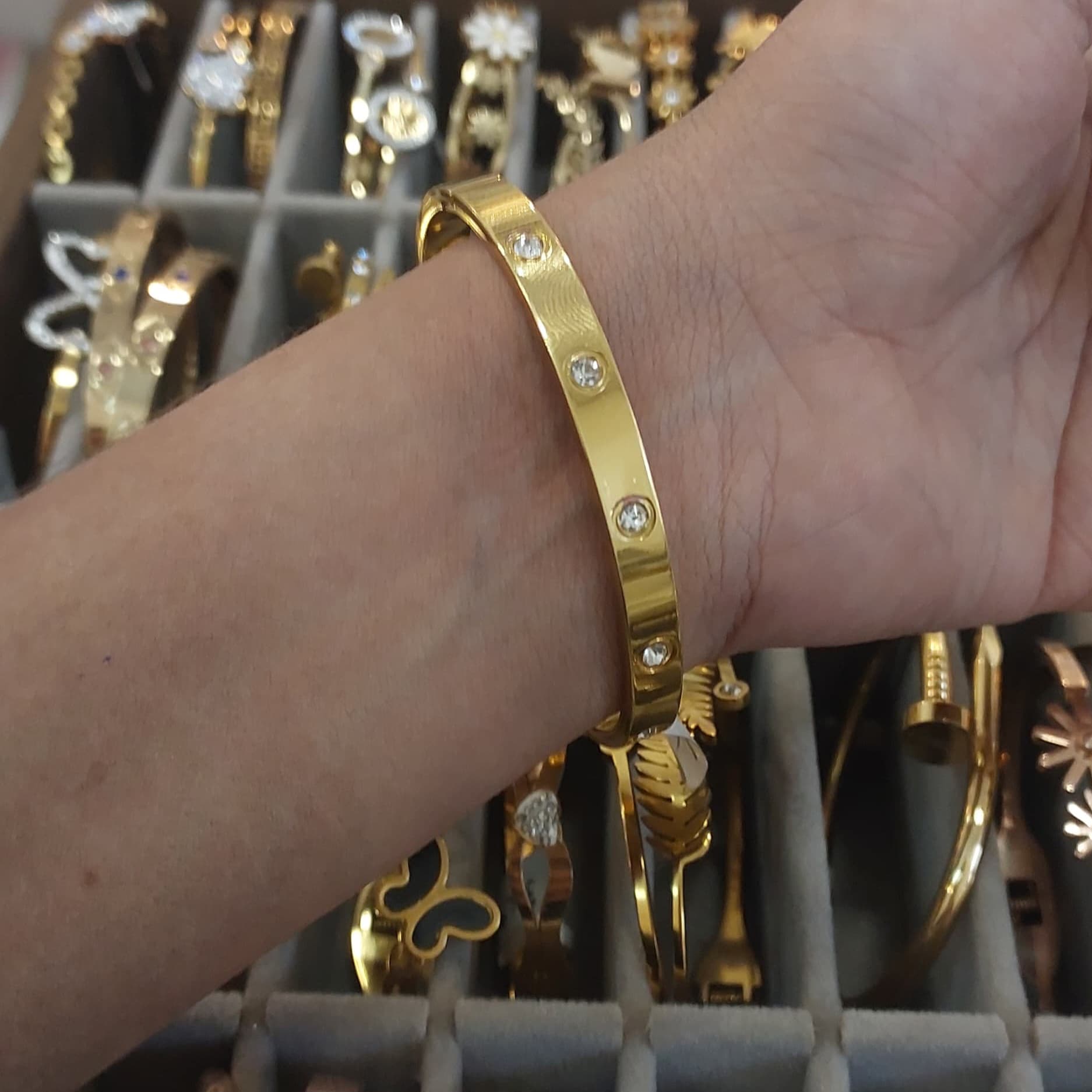 Gold Plated Cartier Antitarnish Bangle With Stones