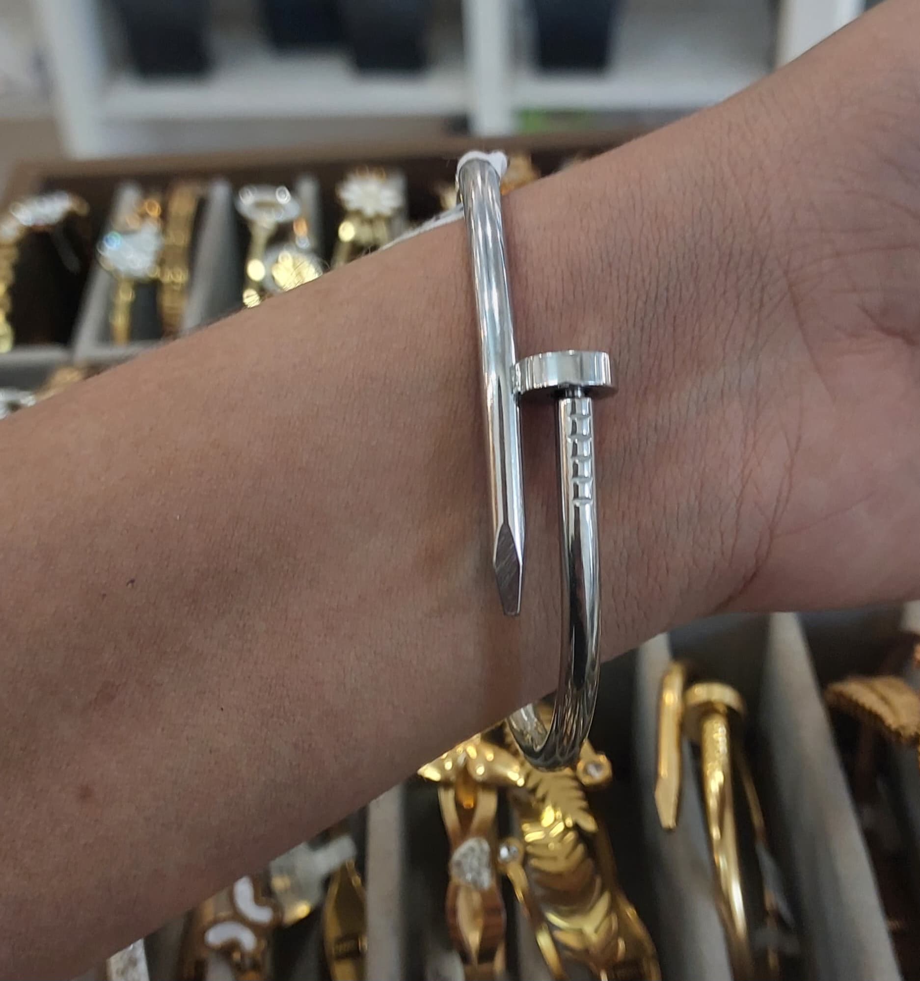Silver Plated Nail Bracelet Antitarnish 
