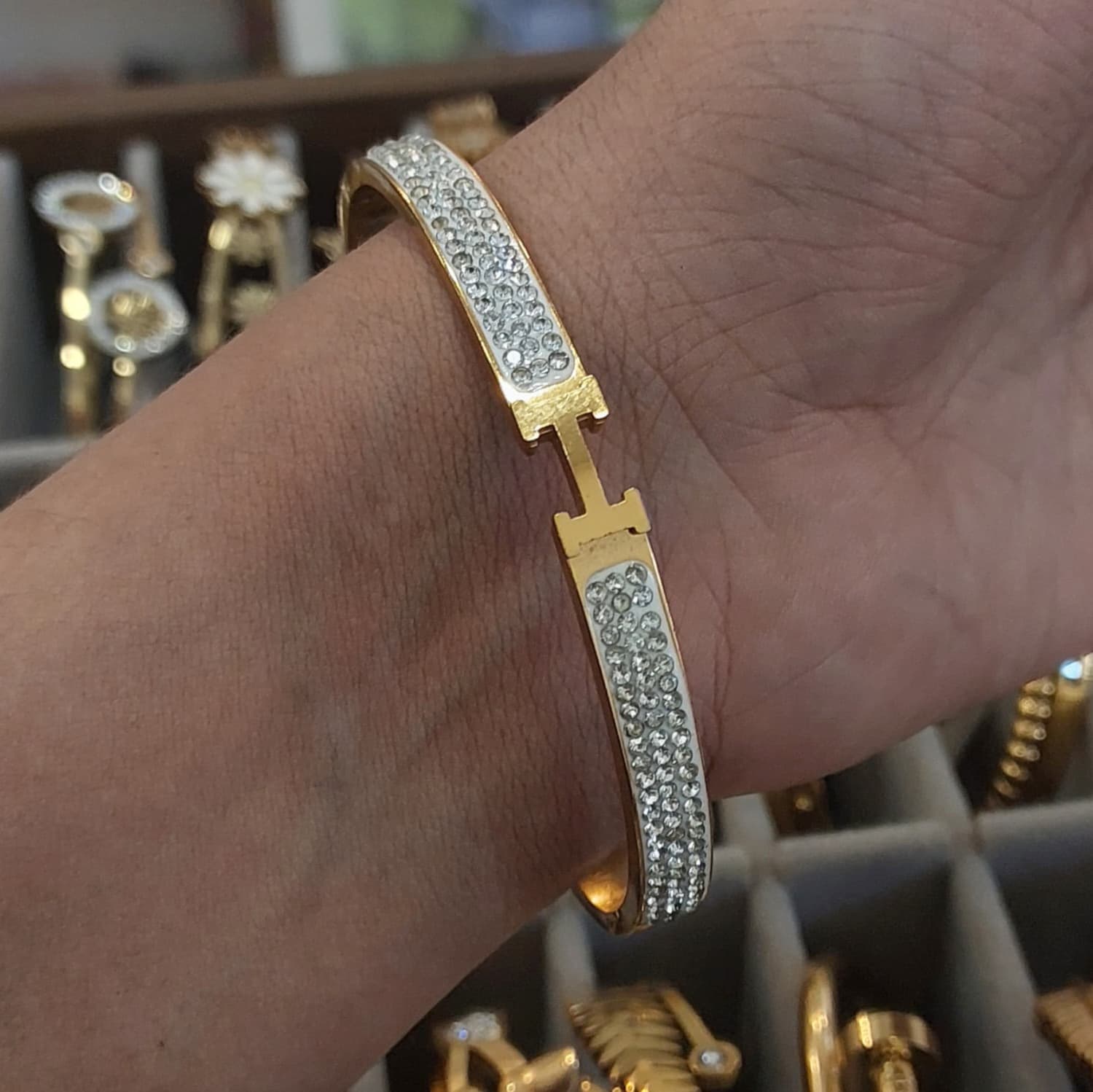 Gold Plated Fully Stone Covered Antitarnish Bangle 