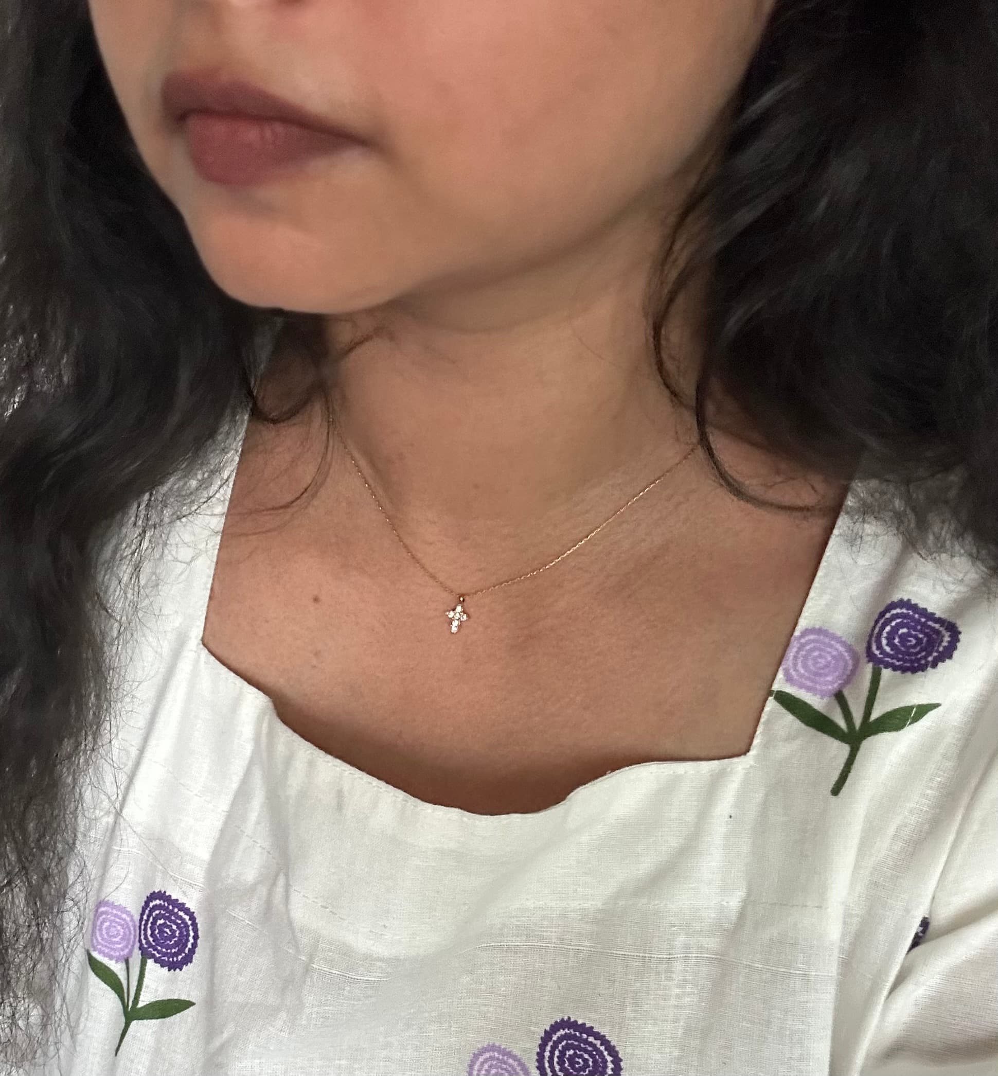 18k Gold Plated Antitarnish Small Stone Cross Necklace