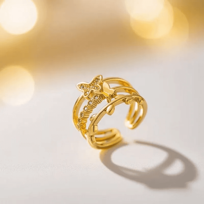 Multilayered Butterfly Themed Anti-tarnish Adjustable Ring